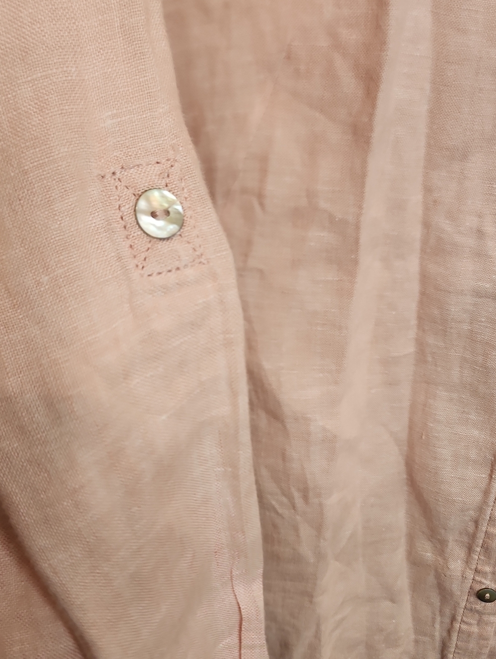SIGRID OLSEN 100% Linen Light Pink/Peach Vneck Women's Button-FrontTop - Picture 7 of 15